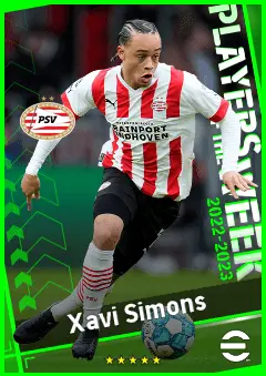 Xavi Simons eFootball 2026 player card, 92 OVR LMF