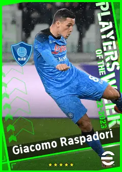 Giacomo Raspadori eFootball 2026 player card, 93 OVR LWF