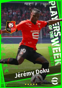 Jérémy Doku eFootball 2026 player card, 92 OVR RMF