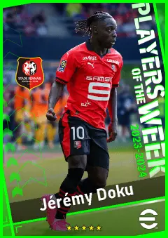 Jérémy Doku eFootball 2026 player card, 90 OVR RWF