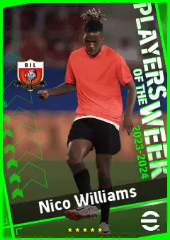 Nico Williams eFootball 2026 player card, 90 OVR LMF
