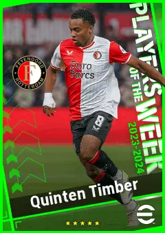 Quinten Timber eFootball 2026 player card, 91 OVR DMF