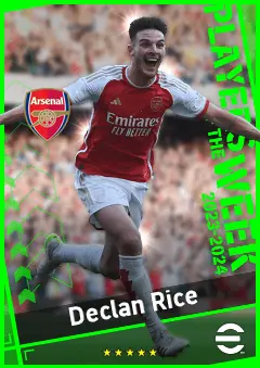 Declan Rice eFootball 2026 player card, 95 OVR DMF