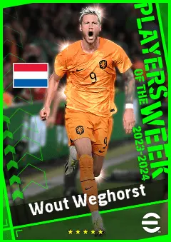Wout Weghorst eFootball 2026 player card, 92 OVR CF