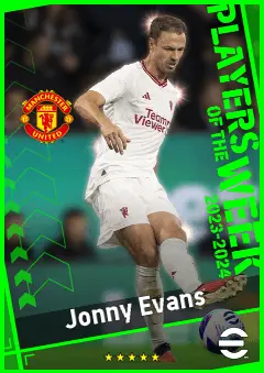 Jonny Evans eFootball 2026 player card, 92 OVR CB