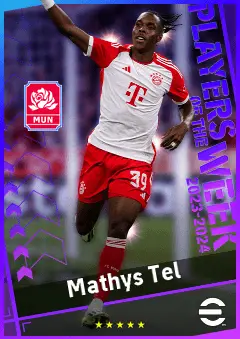 Mathys Tel eFootball 2026 player card, 91 OVR LMF