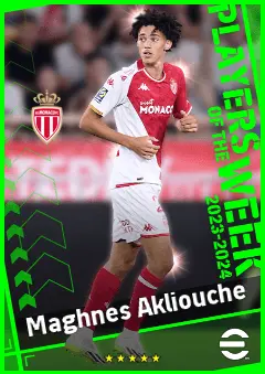 Maghnes Akliouche eFootball 2026 player card, 90 OVR AMF