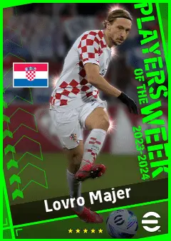 Lovro Majer eFootball 2026 player card, 92 OVR AMF