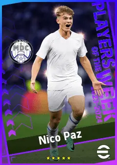 Nico Paz eFootball 2026 player card, 90 OVR RMF