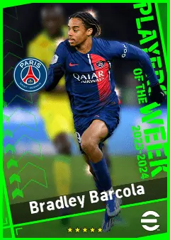 Bradley Barcola eFootball 2026 player card, 92 OVR LWF