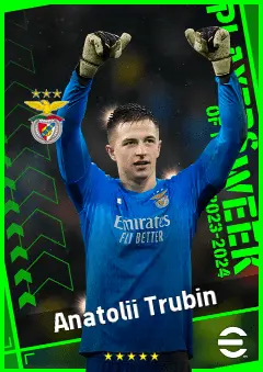 Anatolii Trubin eFootball 2026 player card, 93 OVR GK