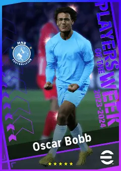 Oscar Bobb eFootball 2026 player card, 91 OVR CF