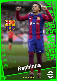 Raphinha eFootball 2026 player card, 93 OVR RWF