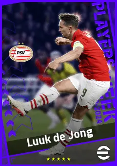 Luuk de Jong eFootball 2026 player card, 92 OVR CF