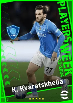 K. Kvaratskhelia eFootball 2026 player card, 95 OVR LWF
