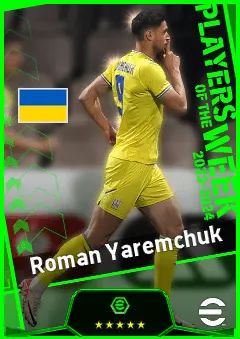 Roman Yaremchuk eFootball 2026 player card, 91 OVR CF