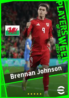 Brennan Johnson eFootball 2026 player card, 93 OVR CF