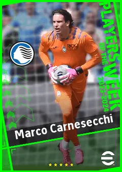 Marco Carnesecchi eFootball 2026 player card, 93 OVR GK
