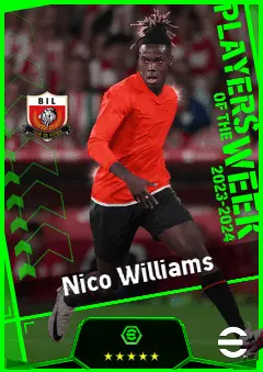 Nico Williams eFootball 2026 player card, 95 OVR LMF