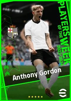 Anthony Gordon eFootball 2026 player card, 93 OVR RWF