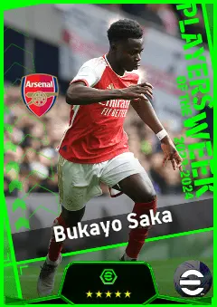 Bukayo Saka eFootball 2026 player card, 96 OVR RWF