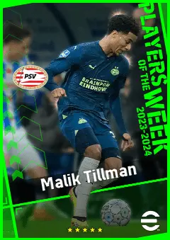 Malik Tillman eFootball 2026 player card, 91 OVR LMF
