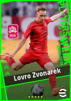 Lovro Zvonarek eFootball 2026 player card, 90 OVR RMF