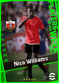 Nico Williams eFootball 2026 player card, 95 OVR LMF