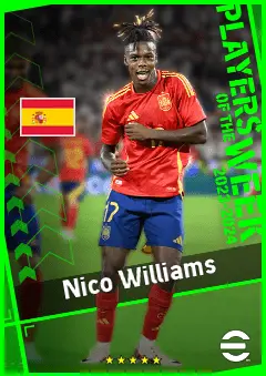 Nico Williams eFootball 2026 player card, 95 OVR LWF
