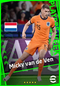 Micky van de Ven eFootball 2026 player card, 95 OVR LB