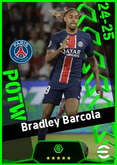 Bradley Barcola eFootball 2026 player card, 93 OVR LWF