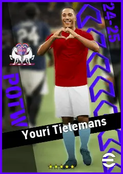 Youri Tielemans eFootball 2026 player card, 93 OVR CMF