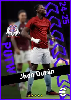 Jhon Durán eFootball 2026 player card, 93 OVR CF