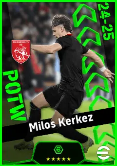 Milos Kerkez eFootball 2026 player card, 92 OVR LB