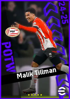 Malik Tillman eFootball 2026 player card, 92 OVR CMF