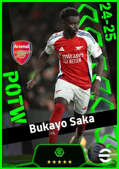 Bukayo Saka eFootball 2026 player card, 96 OVR RWF