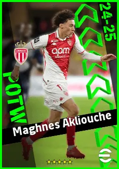 Maghnes Akliouche eFootball 2026 player card, 92 OVR RMF