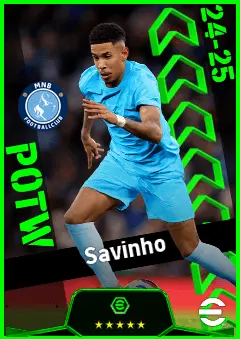 Savinho eFootball 2026 player card, 95 OVR LMF