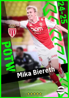 Mika Biereth eFootball 2026 player card, 92 OVR CF