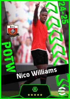 Nico Williams eFootball 2026 player card, 95 OVR LWF