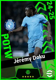 Jérémy Doku eFootball 2026 player card, 95 OVR LWF