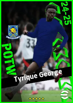 Tyrique George eFootball 2026 player card, 90 OVR CF