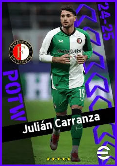 Julián Carranza eFootball 2026 player card, 92 OVR CF