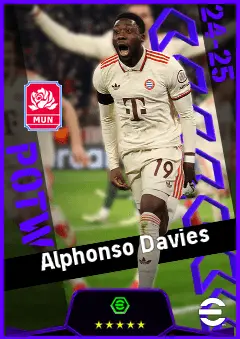 Alphonso Davies eFootball 2026 player card, 95 OVR LB