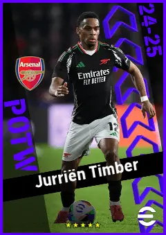 Jurriën Timber eFootball 2026 player card, 95 OVR RB