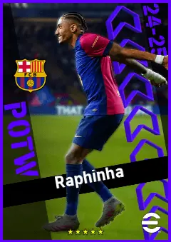 Raphinha eFootball 2026 player card, 95 OVR LMF