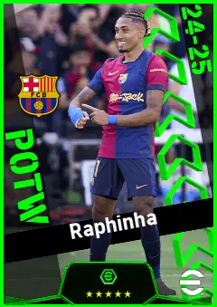 Raphinha eFootball 2026 player card, 95 OVR LMF