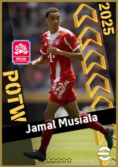 Jamal Musiala eFootball 2026 player card, 97 OVR AMF