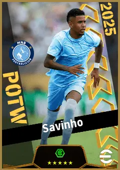 Savinho eFootball 2026 player card, 95 OVR AMF