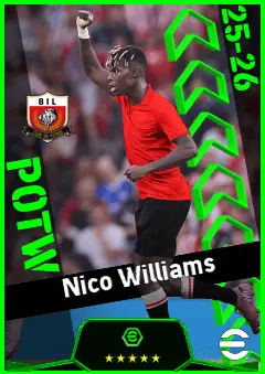 Nico Williams eFootball 2026 player card, 95 OVR LWF